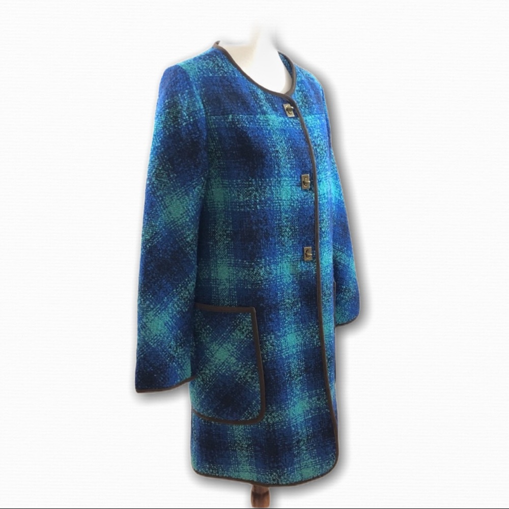 Soft Surroundings Blue Plaid Wool Long Jacket M